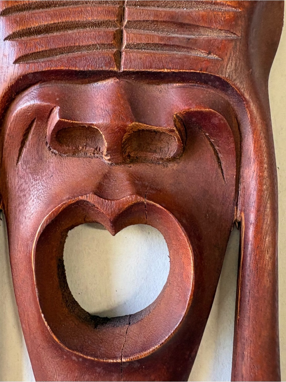 Hand-Carved Wood Wall Mask - Brown - Picture 5 of 7
